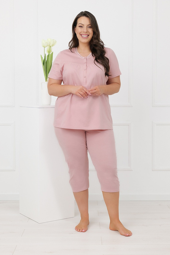 Hemaria Italian Fashion dámská bavlněná 3/4 pyžama plus size růžová
