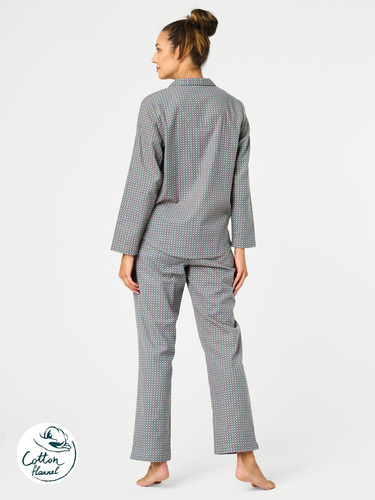 Dámské pyžamo LNS 429 Key peplite - bavlna, dlouhý rukáv, zapínání na knoflíky