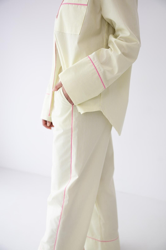 Dámské pyžamo Sensis Raven limetkové – bavlněná košile a dlouhé kalhoty