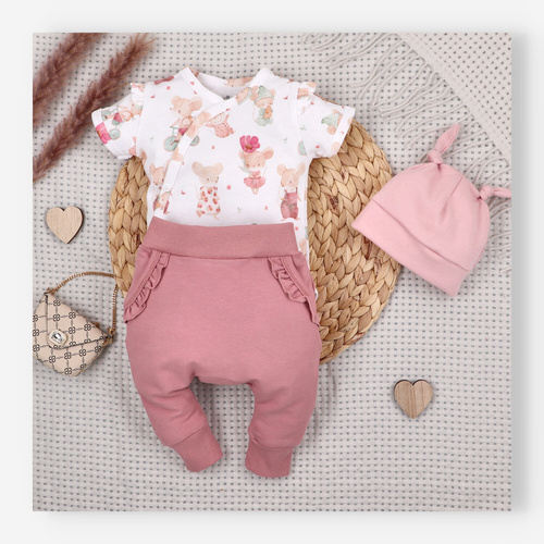 Dětské body Nini Little Mouse organická bavlna zavinovací krátký rukáv