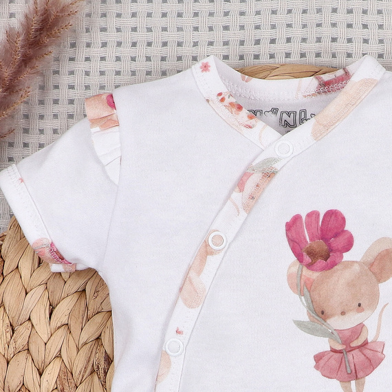 Dětské body Nini Little Mouse organická bavlna zavinovací krátký rukáv