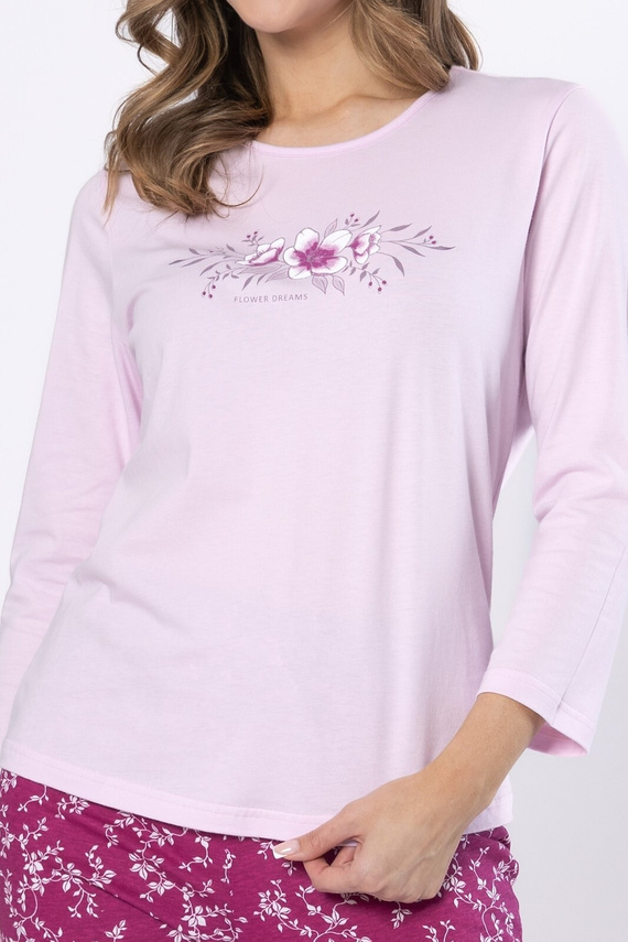 Edyta 1633 Dámské pyžamo Leveza bavlna lila - dlouhý rukáv, pohodlné