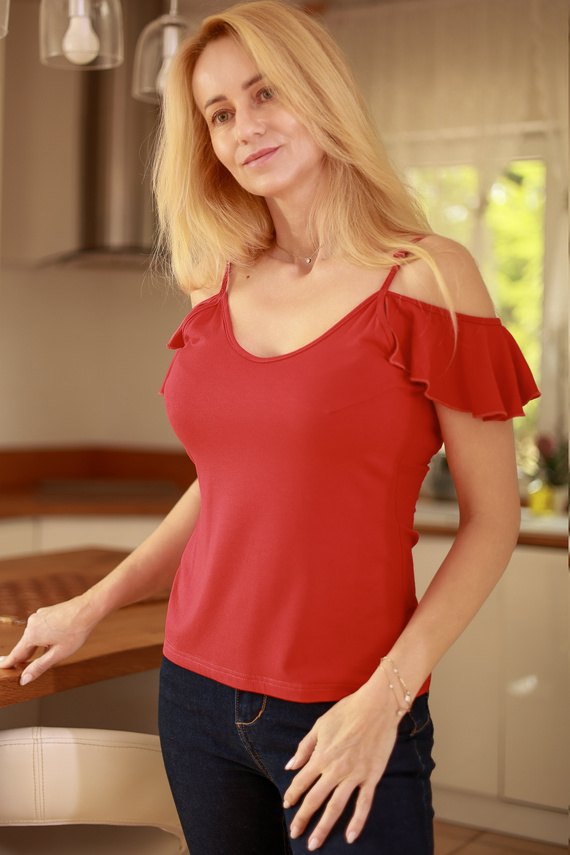 Vera Dámská halenka Mirale - otevřená ramena, volán, viskóza - červená