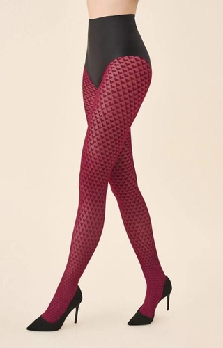 1233 Punčocháče Cherie Gabriella 60 den vínové - vzor srdce, 3D