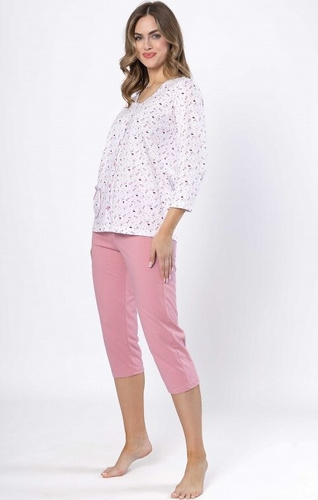 Dámské pyžamo Dobrusia 1636 - růžové bavlněné, 3/4 rukáv, zapínání na knoflíky