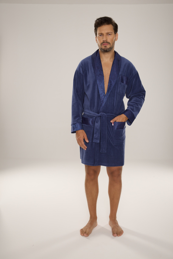 866 Noble Pánský velurový župan De Lafense - krátký, elegantní, bavlna - denim