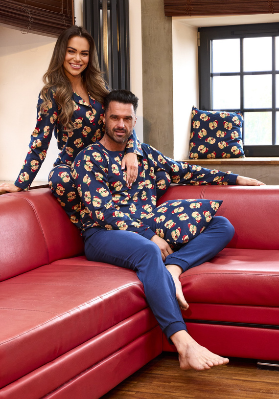 457/293 Teddy 6 Cornette pánské pyžamo - vánoční, tmavě modrá, bavlna