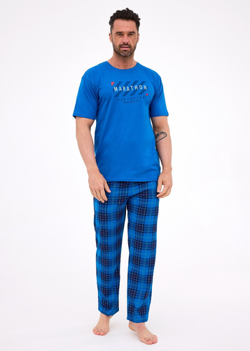 134/303 Marathon 3 Pánské bavlněné pyžamo Cornette s krátkým rukávem, kobaltová barva