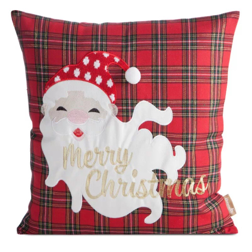 Chp 165 Eurofirany Vánoční povlak na polštář - červený kostkovaný se Santa Clausem a nápisem