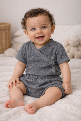 Mušelínové body Just Muslin 03235KN Makoma navy - krátký rukáv, obálka, 100% bavlna