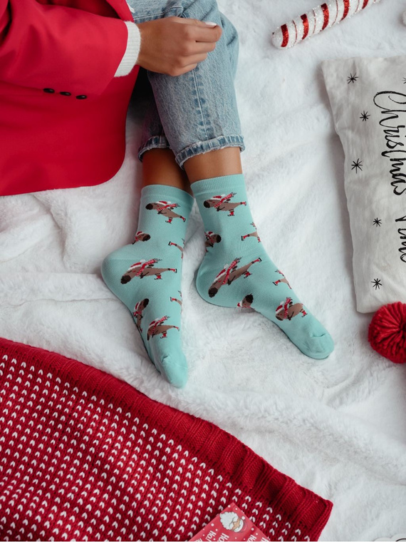 1283.041 Capybara na bruslích Ponožky Milena - Dámské vánoční ponožky, pastelově modré,