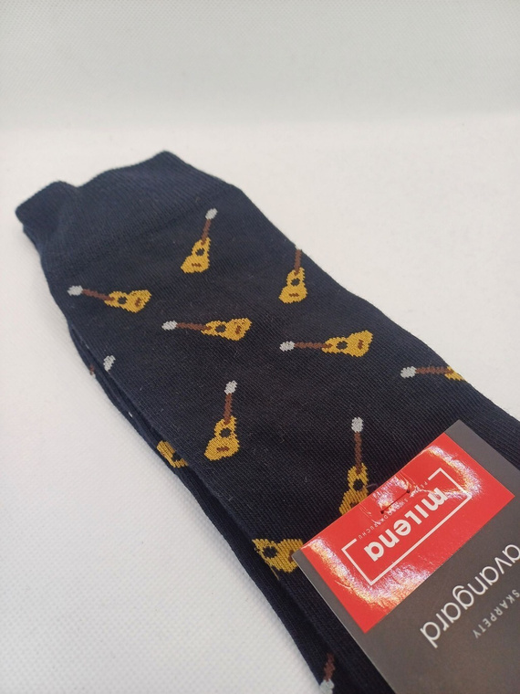 Pánské ponožky Milena Avangard 0125-122 - Malé kytary | Bavlna, netlačící pásek, polská výroba - černé