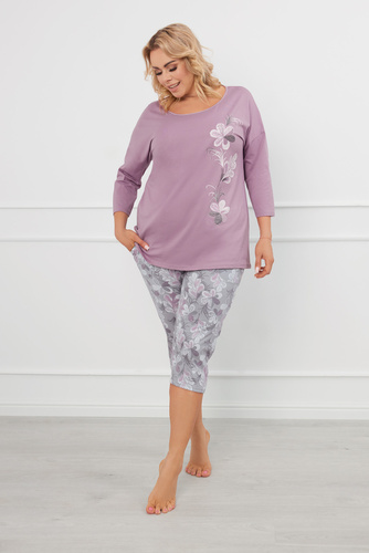 Ibena Dámské pyžamo s 3/4 rukávy, 3/4 kalhoty Italian Fashion - vřes/potisk