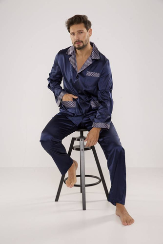939 Pánské saténové pyžamo - tmavě modré
