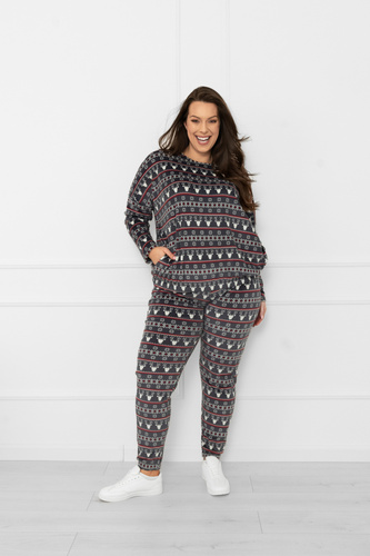 Dámská souprava Navara - fleecová souprava s vánočním vzorem se soby Italian Fashion - grafitová