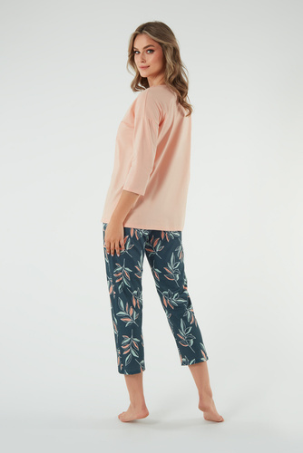 Julietta Dámské pyžamo 3/4 rukávy, 7/8 kalhoty Italská móda - lososová/potisk