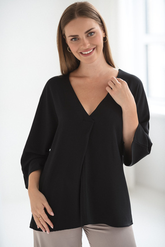 Mamafullness Těhotenská halenka pro kojící ženy Milk&Love černá- viskóza, 3/4 rukáv, oversize