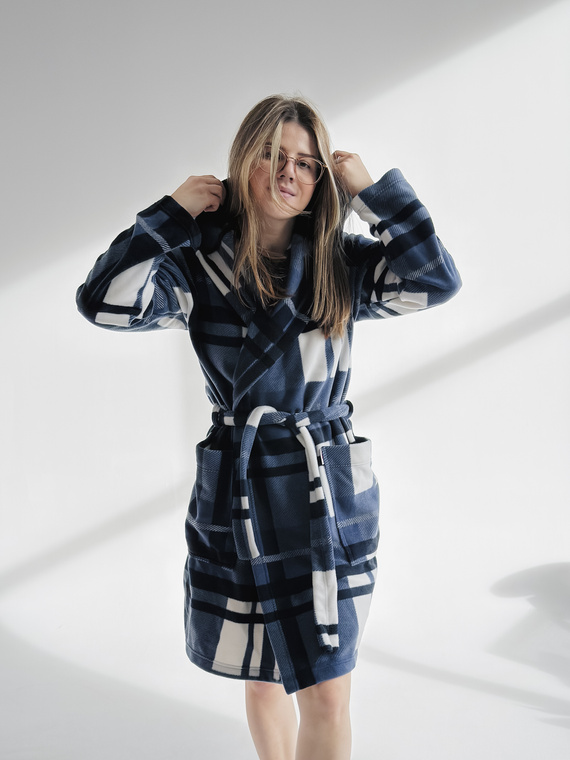 031 De Lafense županová deka - hřejivý fleecový dámský župan Super Cozy, modrý