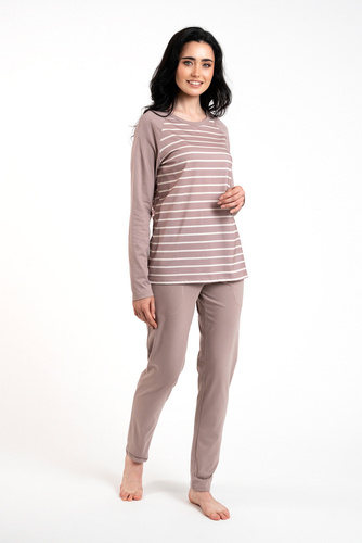 Oda Dámské pyžamo s dlouhým rukávem, dlouhé kalhoty Italian Fashion - potisk cappuccino/cappuccino