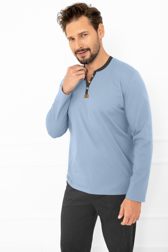 Julius pánské pyžamo Italian Fashion steel - bavlna, košile na knoflíky