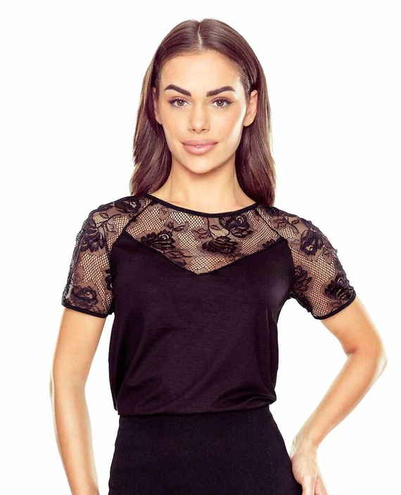 Elegantní dámská halenka Ursa Eldar černá| Krajkové detaily, elastická viskóza, krátký rukáv | Must-have pro každou příležitost