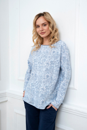 Gracjela Dámské pyžamo s dlouhým rukávem a dlouhými kalhotami Italian Fashion - modrý/zelený potisk