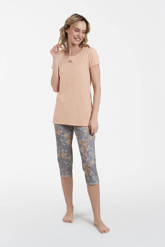 Kasali Dámské pyžamo s krátkým rukávem a 3/4 kalhotami Italian Fashion - lososový/potisk