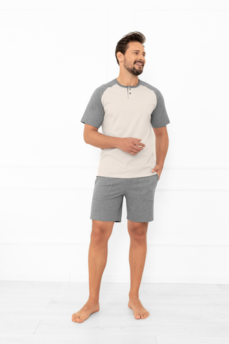 Alexander Italian Fashion pánské pyžamo béžové - krátké rukávy a krátké šortky, 100% bavlna