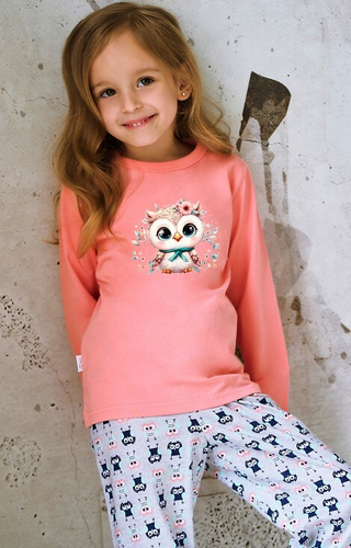 3486, 3487 Emma Taro meruňkové dívčí pyžamo - bavlna, potisk, vzorované kalhoty