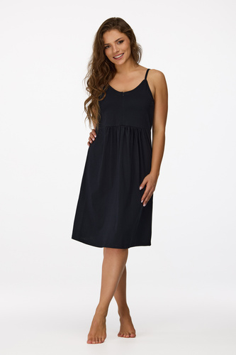 ne. 27 Těhotenská noční košile Senizo černá- 100% bavlna, kojící zip, ramínka