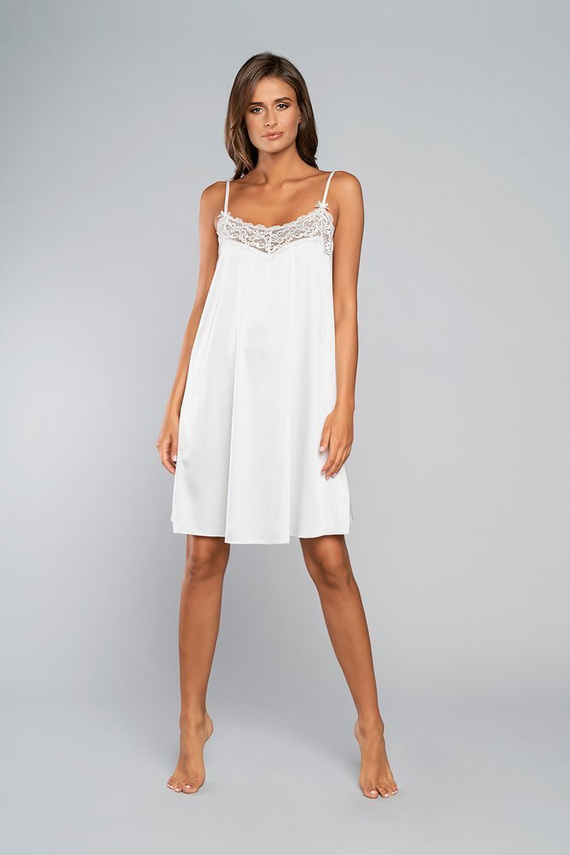 Noční košile na dotek s úzkými ramínky, krátká Italia Fashion - ecru