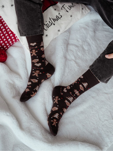 1290-037 Pánské vánoční ponožky Milena - Christmas Gingerbread, hnědé