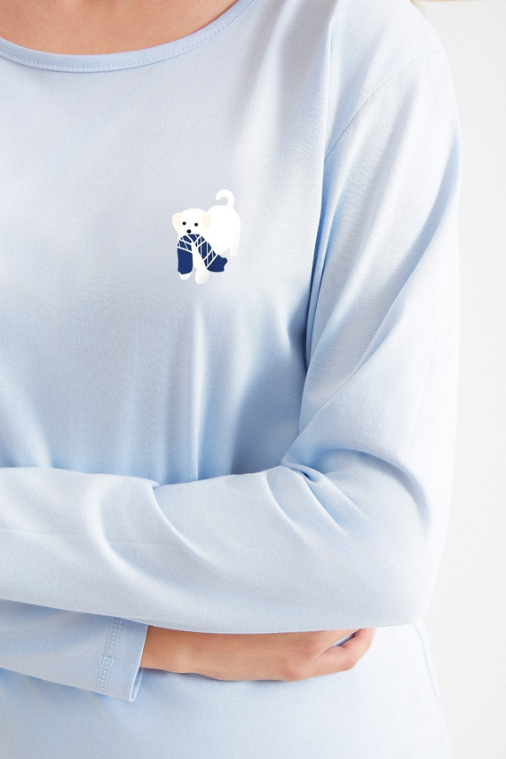 Dámské pyžamo Taro Zola 3511 modré - bavlněné, s potiskem psa a 7/8 kalhotami