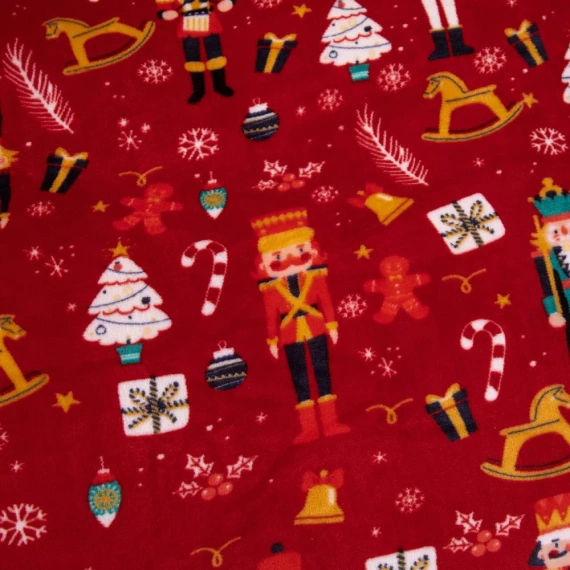 Veselé útulné Vánoce s červeným medvídkem Spod Igły i Nitki- 210gsm plyšové mikrovlákno