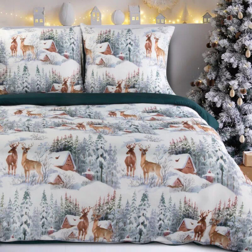 Vánoční povlečení Fairyland ze zeleného mikrovlákna Eurofirany - měkké, lehké a snadno udržovatelné, se zapínáním na zip