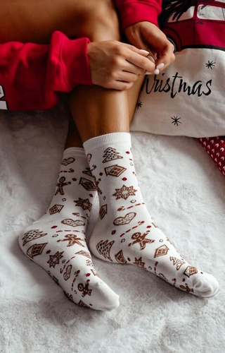 1283-038 Gingerbread Dámské ponožky Milena ecru - sváteční, barevné, bavlněné
