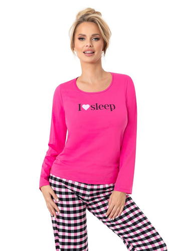 Dámské pyžamo Donna Sleep Long fuchsiová-bavlna, dlouhý rukáv, baleno v plastovém sáčku