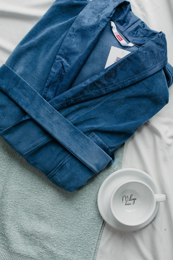 866 Noble Pánský velurový župan De Lafense - krátký, elegantní, bavlna - denim