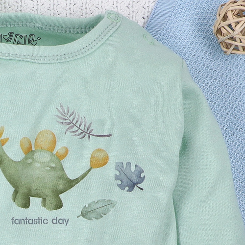 ABN-5566 Dino Explorer body z organické bavlny Nini mint z organické bavlny, dlouhý rukáv