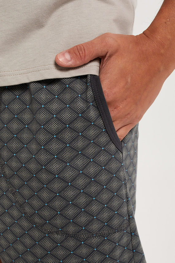 Abel Pánské pyžamo s krátkým rukávem, šortky Italian Fashion - béžová/potisk