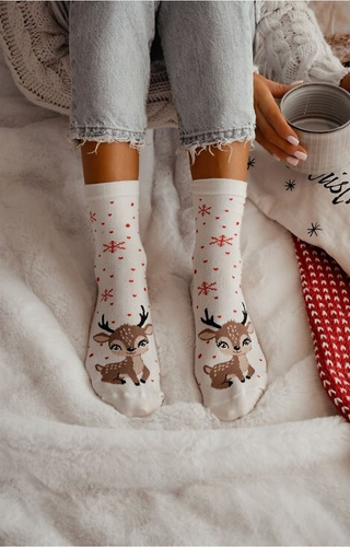 1283-036 Dámské ponožky Little Reindeer Milena ecru - slavnostní, barevné, bavlněné