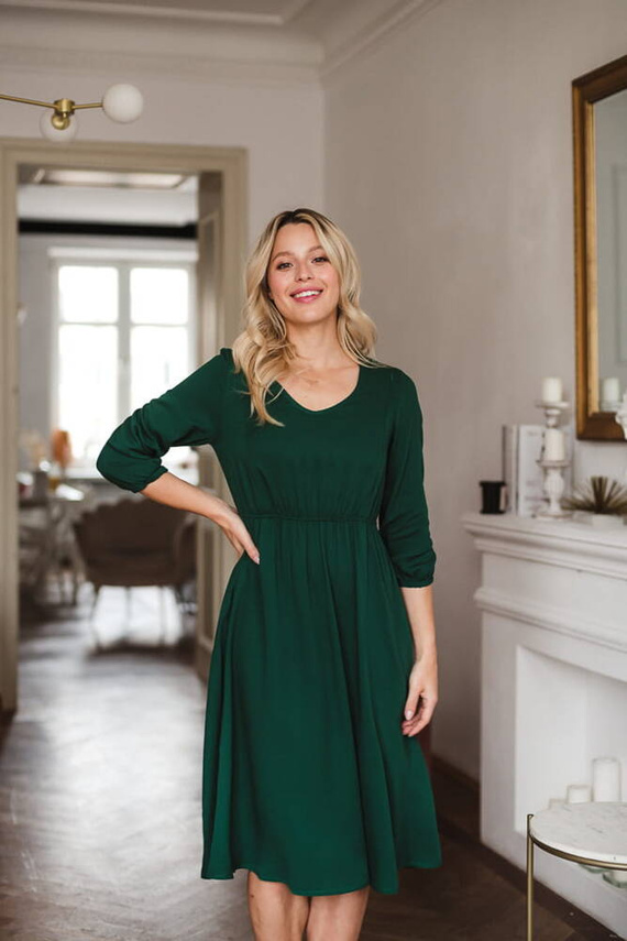 Lovely Dress Midi rękaw 3/4 sukienka ciążowa i do karmienia Milk&Love butelkowa zieleń