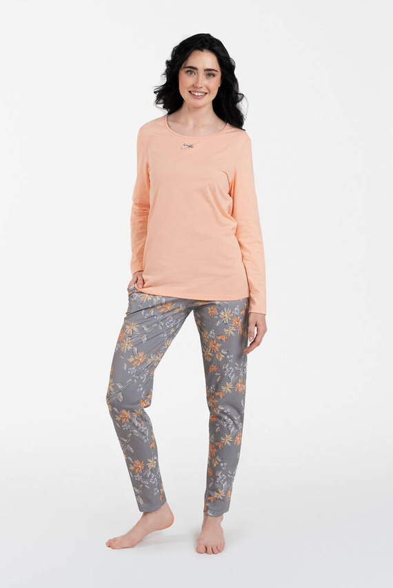 Kasali Dámské pyžamo a kalhoty s dlouhým rukávem Italian Fashion - lososová/potisk