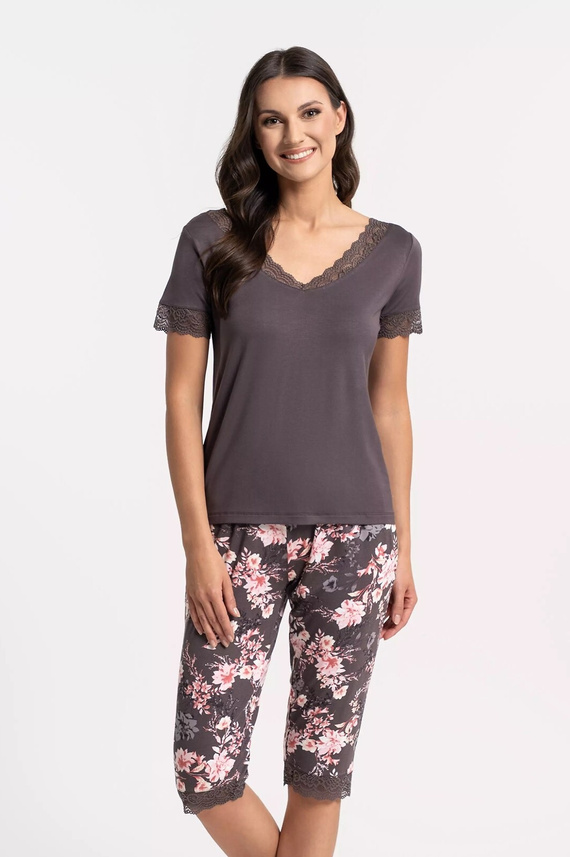 Dámské viskózové pyžamo Moraj PDD4900-0286 hnědé s výstřihem do V