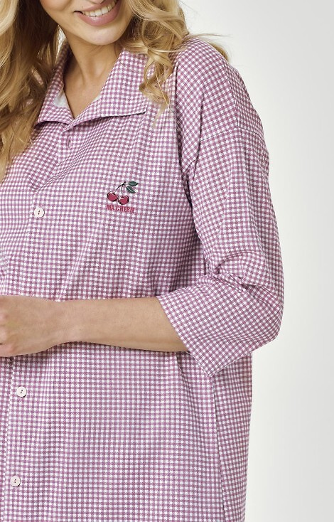 3436 Joliee Dámská košile Taro růžová - bavlna, kostkovaná, 3/4 rukáv, knoflíky