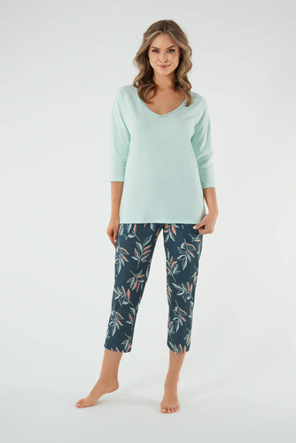 Julietta Dámské pyžamo 3/4 rukávy, 7/8 kalhoty Italská móda - pistácie/potisk