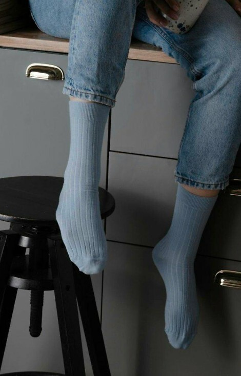 ART.130 Přírodní Merino vlna Dámské ponožky Steven blue -stripe, bezešvé, teplé