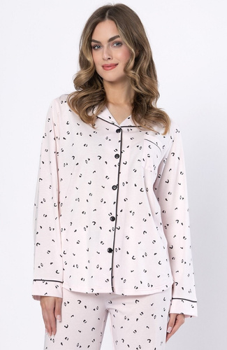 Dámské pyžamo Laveza Alka 1618 světle růžové- bavlna, dlouhý rukáv, zapínání na knoflíky
