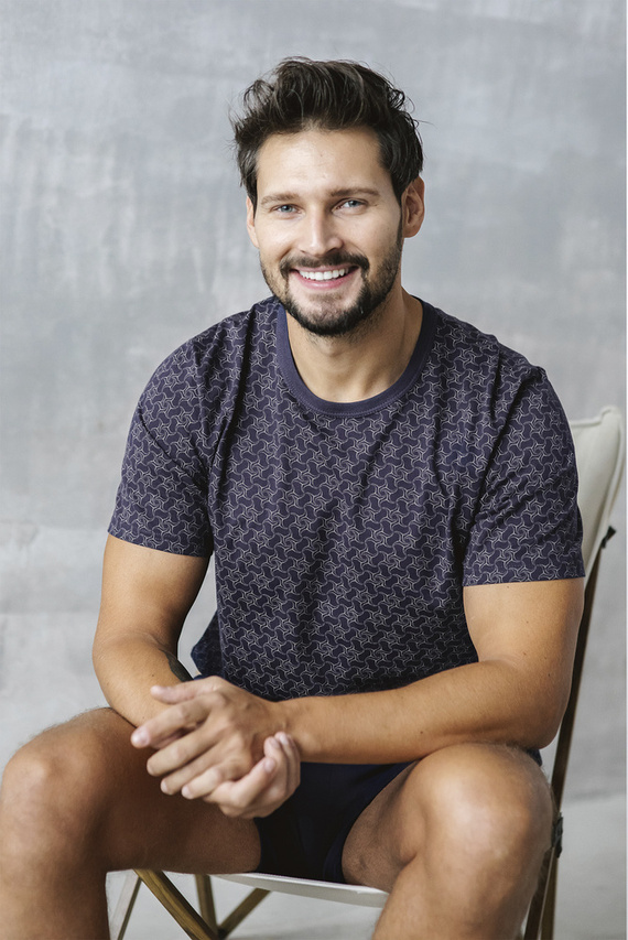 Ricardo Pánské pyžamo s krátkým rukávem, šortky Italian Fashion - tmavě modrá/potisk