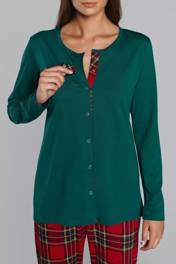 Zorza dámské pyžamo s dlouhým rukávem, kalhoty Italian Fashion - zelená/potisk